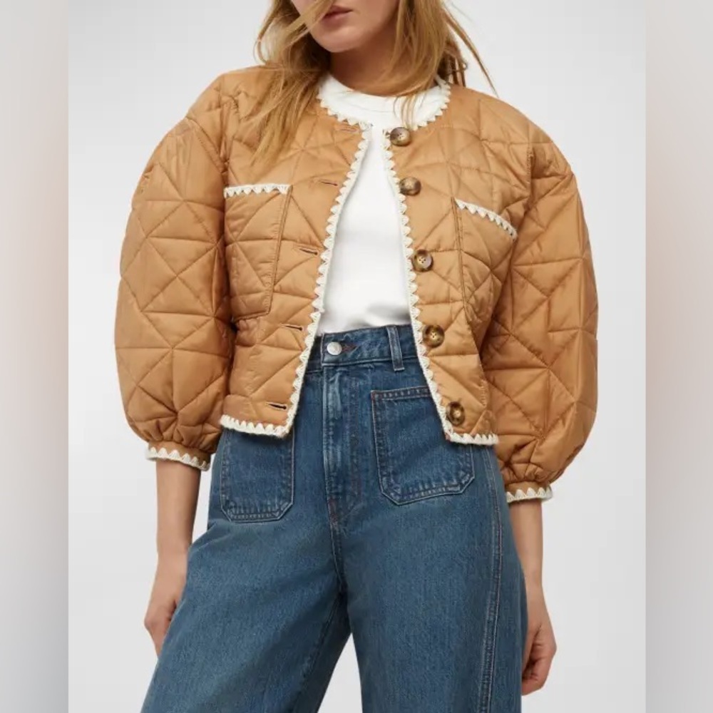 Veronica Beard Leal Reversible Quilted Puff-Sleeve Cropped Jacket